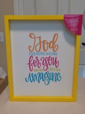 Yellow Framed Inspirational Wall Art - "God Has More In Store for You"
